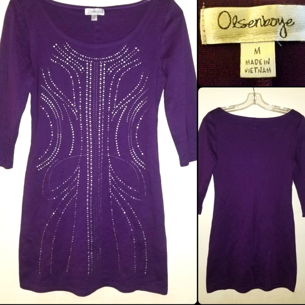 Embellished Royal Purple Stretch Fit Bodycon Pencil Dress Curvy Tunic Top Comfy